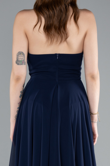 Long Navy Blue Chiffon Prom Gown ABU4966