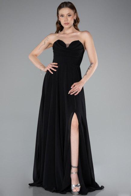 Long Black Chiffon Prom Gown ABU4966