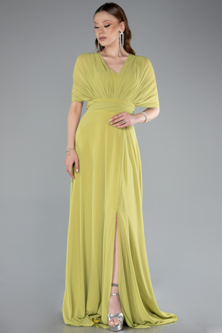 Long Pistachio Green Chiffon Prom Gown ABU4965