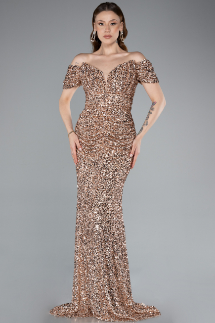 Gold Long Scaly Mermaid Evening Gown ABU4906