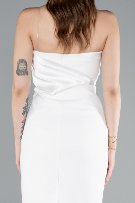 White Strapless Train Short Invitation Dress ABK2306