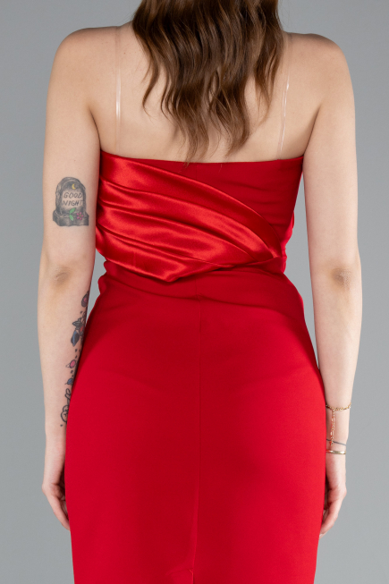 Red Strapless Train Short Invitation Dress ABK2306