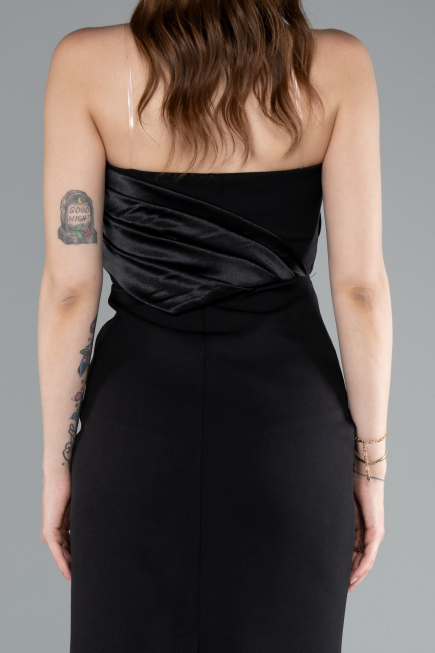 Black Strapless Train Short Invitation Dress ABK2306