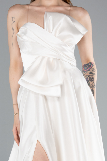 Long White Satin Evening Dress ABU4975