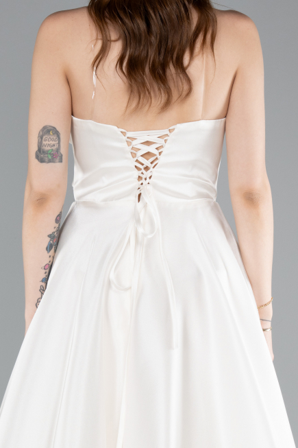 Long White Satin Evening Dress ABU4975