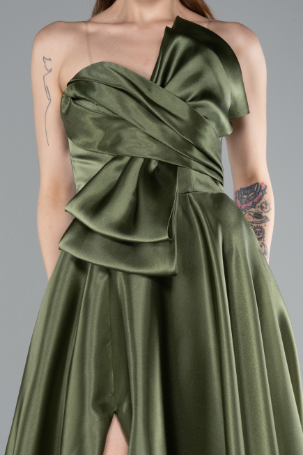 Long Olive Drab Satin Evening Dress ABU4975