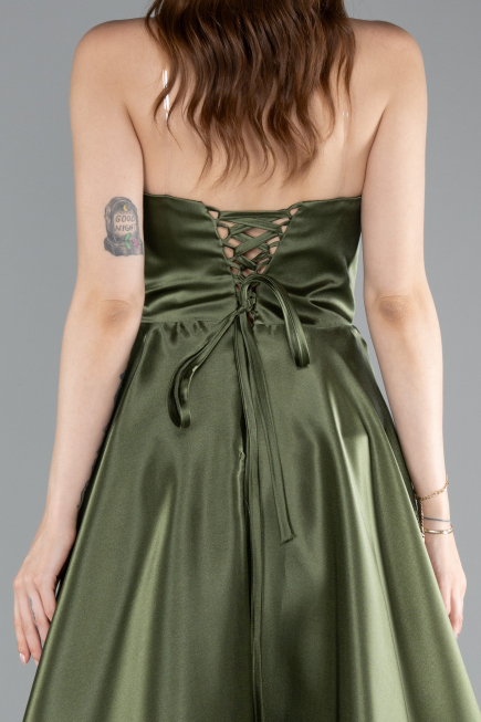 Long Olive Drab Satin Evening Dress ABU4975