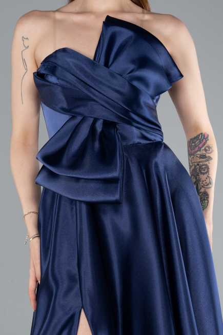 Long Navy Blue Satin Evening Dress ABU4975