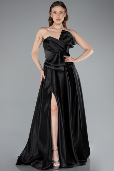 Long Black Satin Evening Dress ABU4975