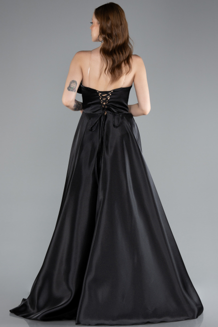 Long Black Satin Evening Dress ABU4975