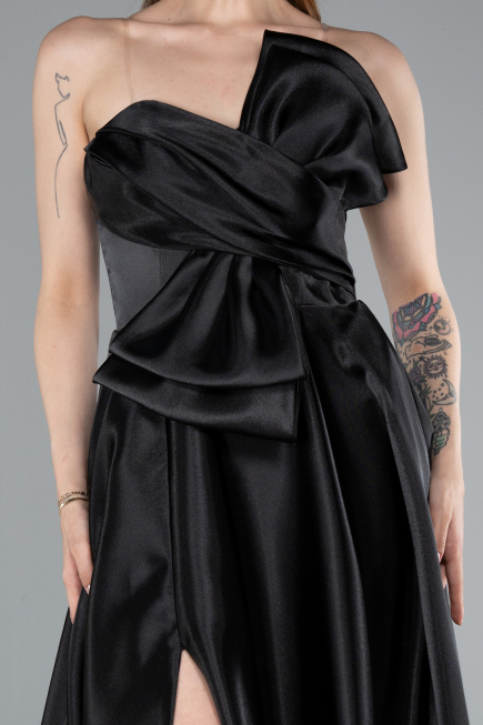 Long Black Satin Evening Dress ABU4975
