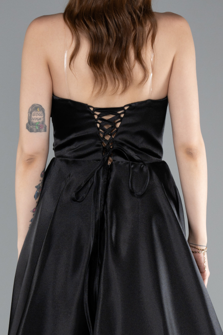 Long Black Satin Evening Dress ABU4975