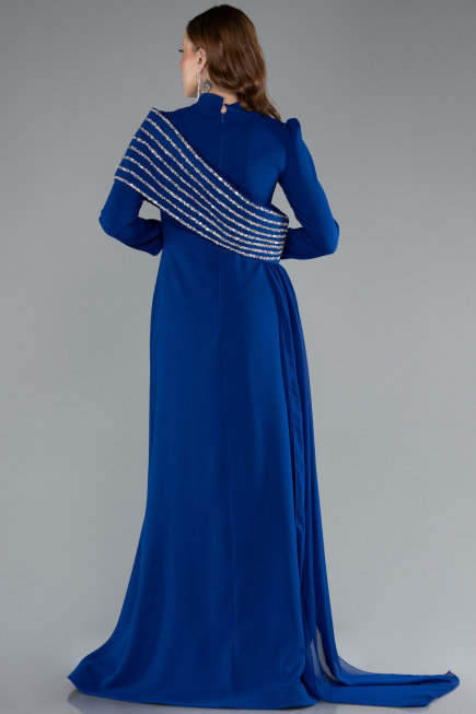 Long Sax Blue Plus Size Evening Gown ABU4977