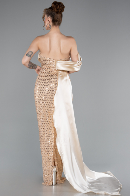 Long Gold Beaded Mermaid Evening Gown ABU4986