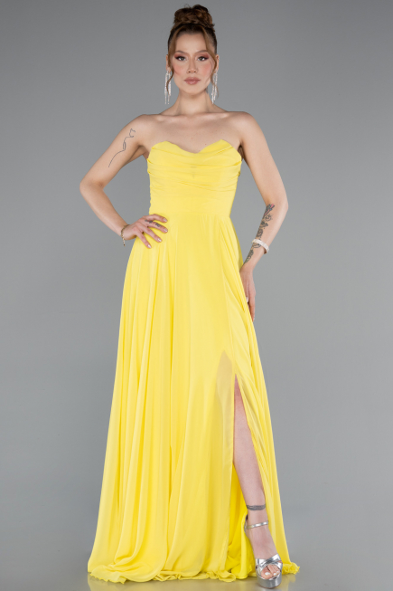 Long Yellow Chiffon Prom Gown ABU4966