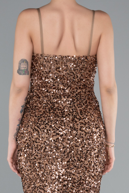 Copper Strapless Underwire Slit Long Sequin Evening Gown ABU4842