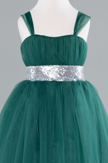 Emerald Green Long Girl Dress ABU3031