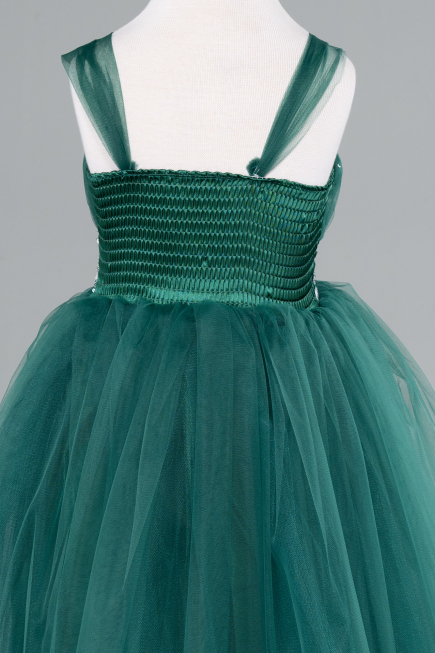 Emerald Green Long Girl Dress ABU3031