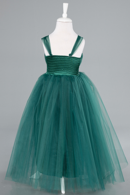 Emerald Green Long Girl Dress ABU3031