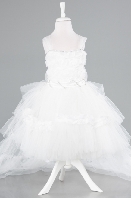 Front Short Back Long White Girl Dress ABO115