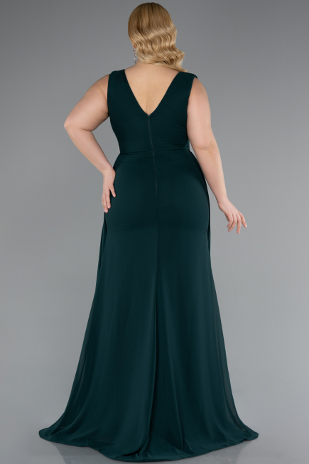 Emerald Green Sleeveless Waist Stoned Slit Long Chiffon Plus Size Evening Gown ABU5006