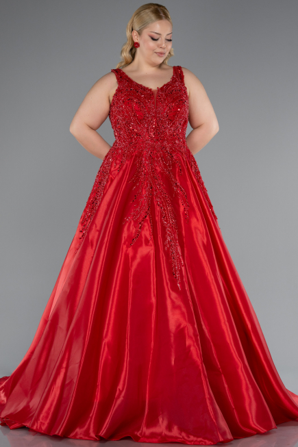 Long Red Plus Size Engagement Dress ABU3618