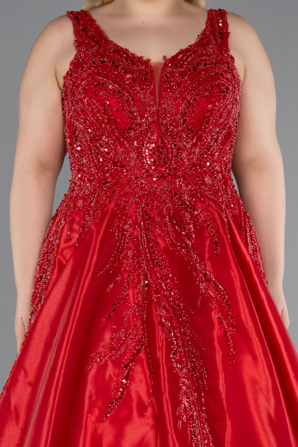 Long Red Plus Size Engagement Dress ABU3618