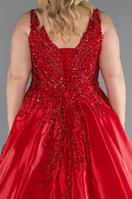 Long Red Plus Size Engagement Dress ABU3618