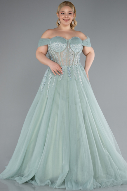 Long Mint Plus Size Haute Couture Dress ABU3689