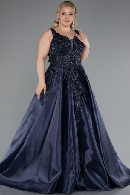 Long Navy Blue Plus Size Haute Couture Dress ABU4557