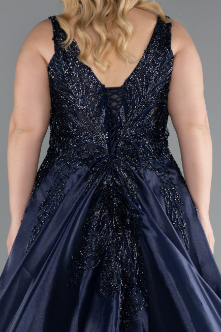 Long Navy Blue Plus Size Haute Couture Dress ABU4557