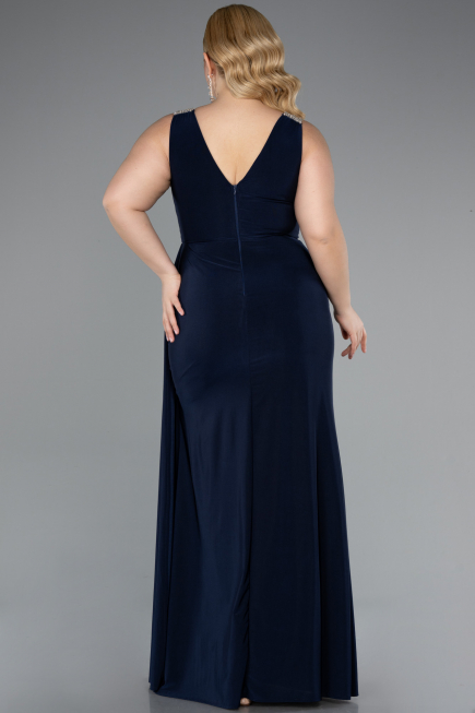 Long Navy Blue Plus Size Evening Gown ABU4968