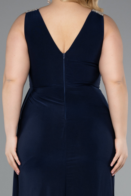 Long Navy Blue Plus Size Evening Gown ABU4968