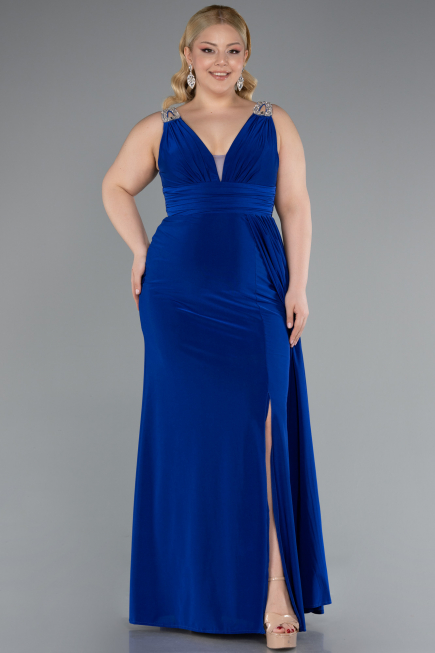 Long Sax Blue Plus Size Evening Gown ABU4968
