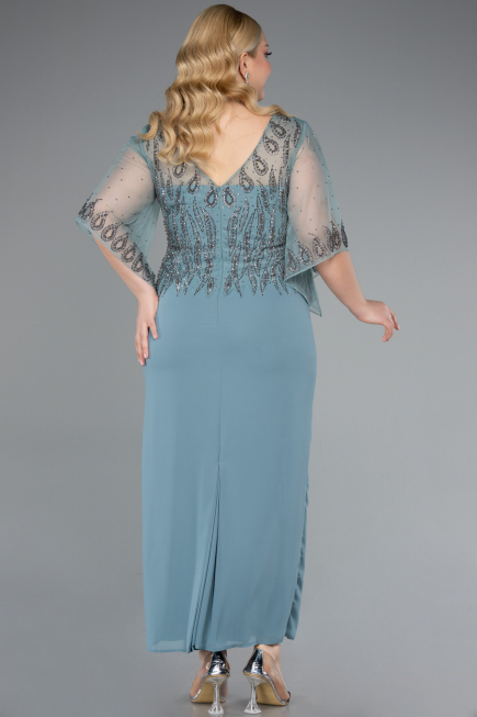 Midi Turquoise Chiffon Plus Size Evening Dress ABK2333