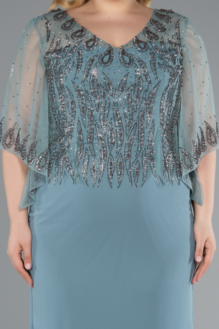 Midi Turquoise Chiffon Plus Size Evening Dress ABK2333