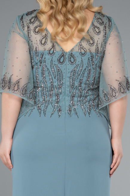Midi Turquoise Chiffon Plus Size Evening Dress ABK2333