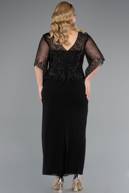 Midi Black Chiffon Plus Size Evening Dress ABK2333