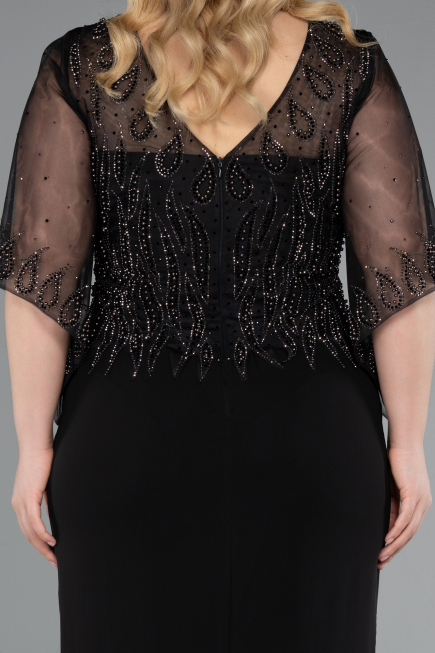 Midi Black Chiffon Plus Size Evening Dress ABK2333