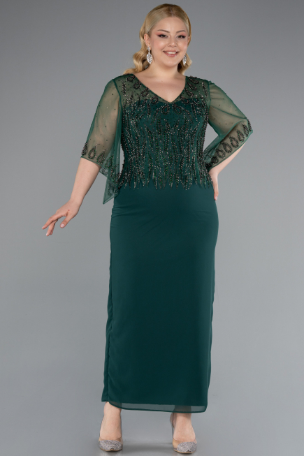 Midi Emerald Green Chiffon Plus Size Evening Dress ABK2333