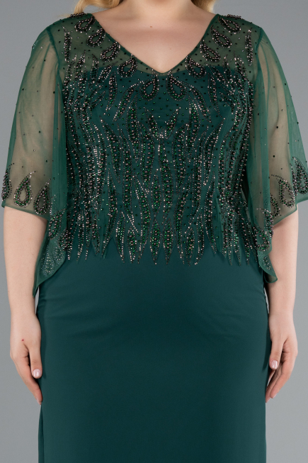 Midi Emerald Green Chiffon Plus Size Evening Dress ABK2333