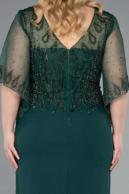 Midi Emerald Green Chiffon Plus Size Evening Dress ABK2333