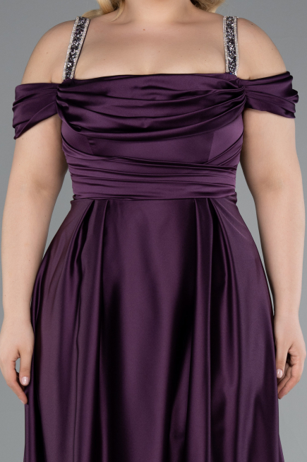 Purple Long Satin Plus Size Evening Dress ABU3277