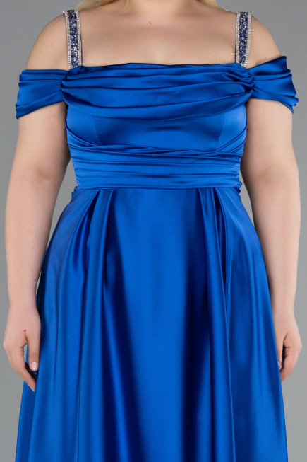 Sax Blue Long Satin Plus Size Evening Dress ABU3277