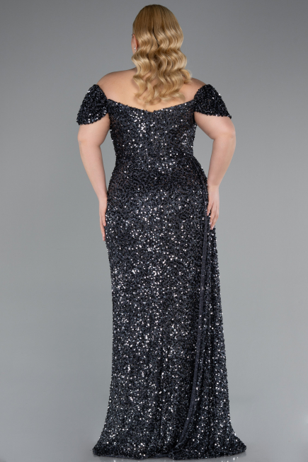 Anthracite Long Scaly Plus Size Evening Gown ABU4863