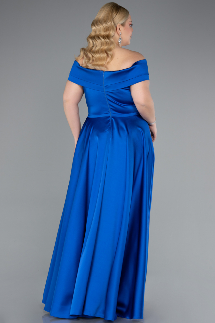 Long Sax Blue Satin Plus Size Evening Dress ABU2355