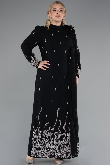 Long Black Plus Size Evening Dress ABU4936