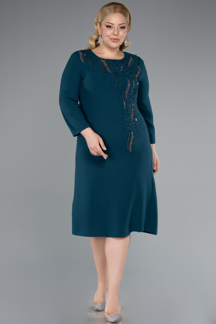 Emerald Green Capri Sleeve Midi Plus Size Invitation Dress ABK2197