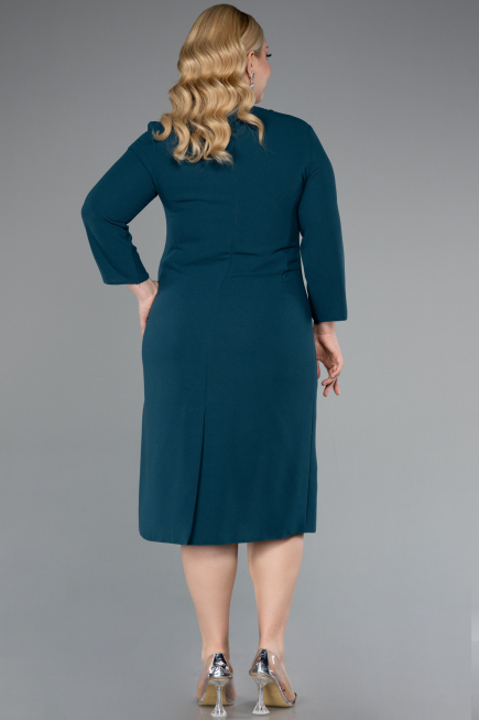 Emerald Green Capri Sleeve Midi Plus Size Invitation Dress ABK2197