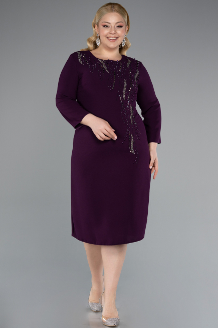 Purple Capri Sleeve Midi Plus Size Invitation Dress ABK2197